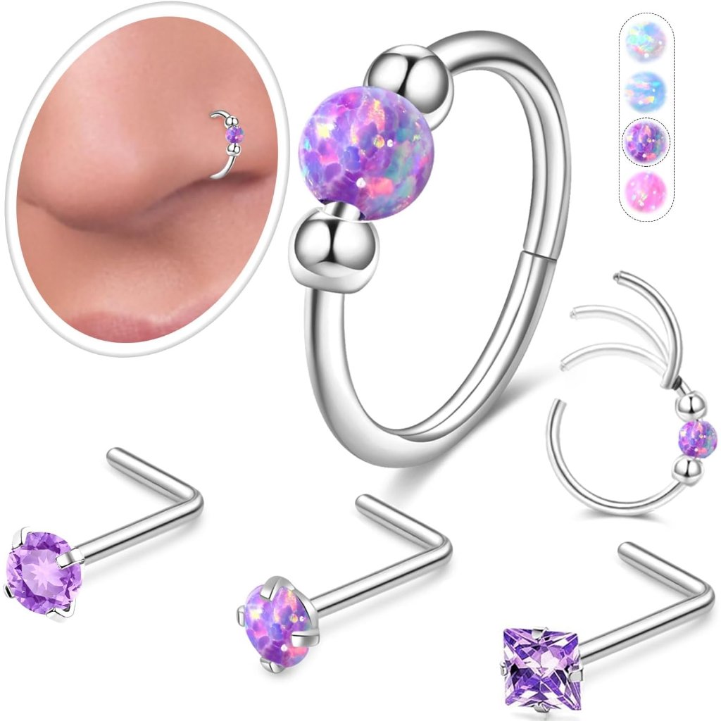 Opal Nose Ring Studs Horseshoe Nose Rings Hoops Stud 316l Stainless Steel Nose R
